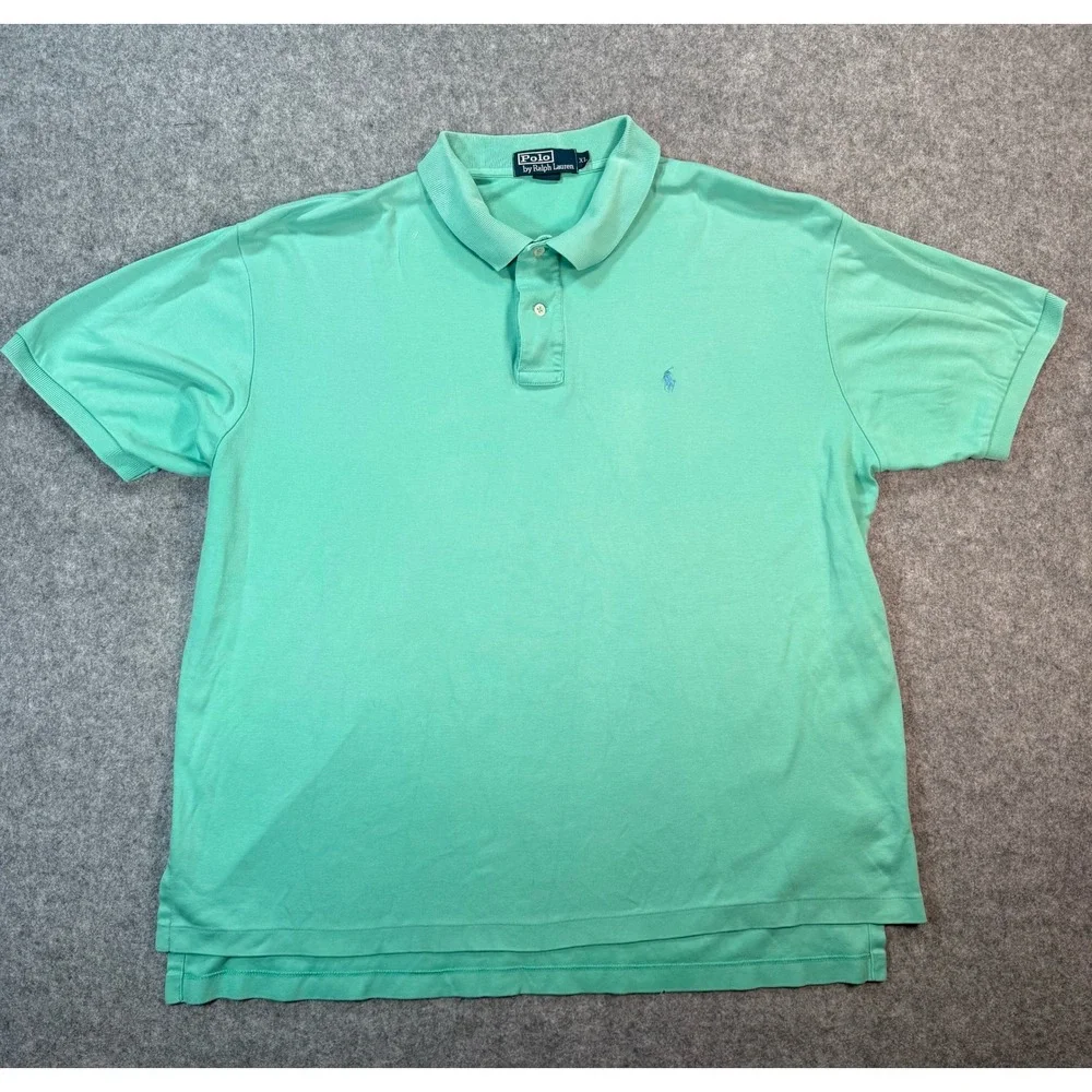 Polo Ralph Lauren Mens XL Mint Green Short Sleeve Pique Polo Shirt Blue Pony